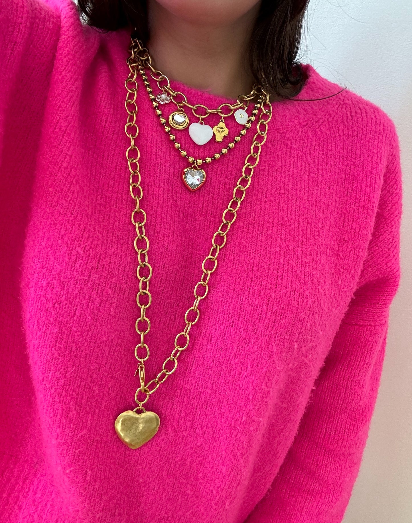 Double Wrap Jumbo Hammered Heart Necklace