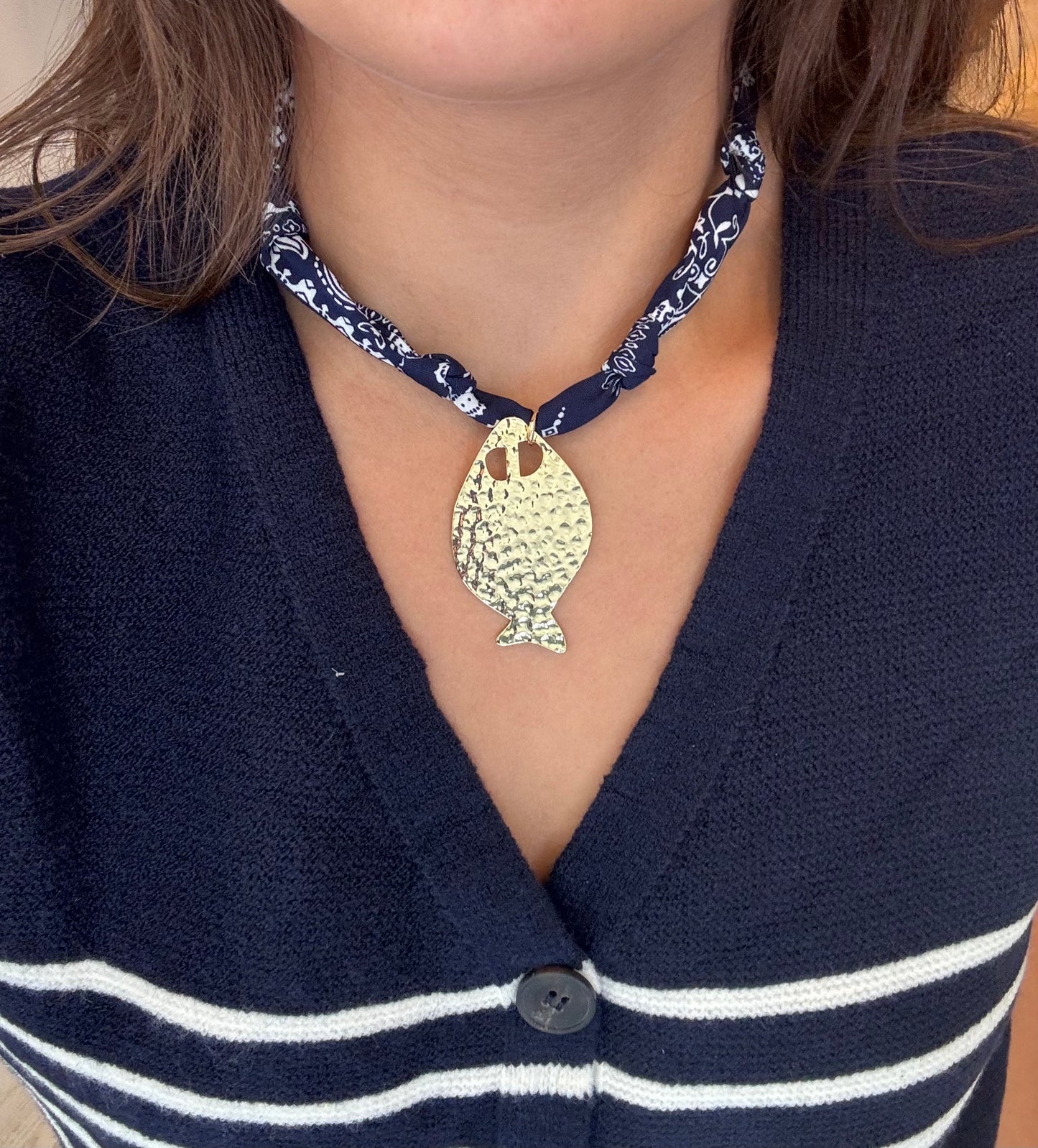 Bandana Hammered Fish Necklace