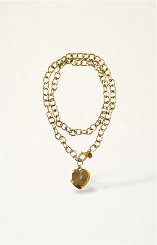 Double Wrap Jumbo Hammered Heart Necklace