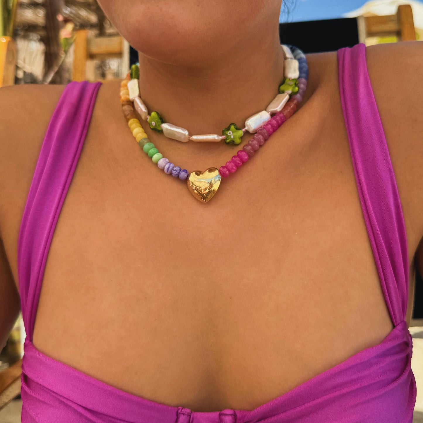 Puffed Heart Rainbow Necklace