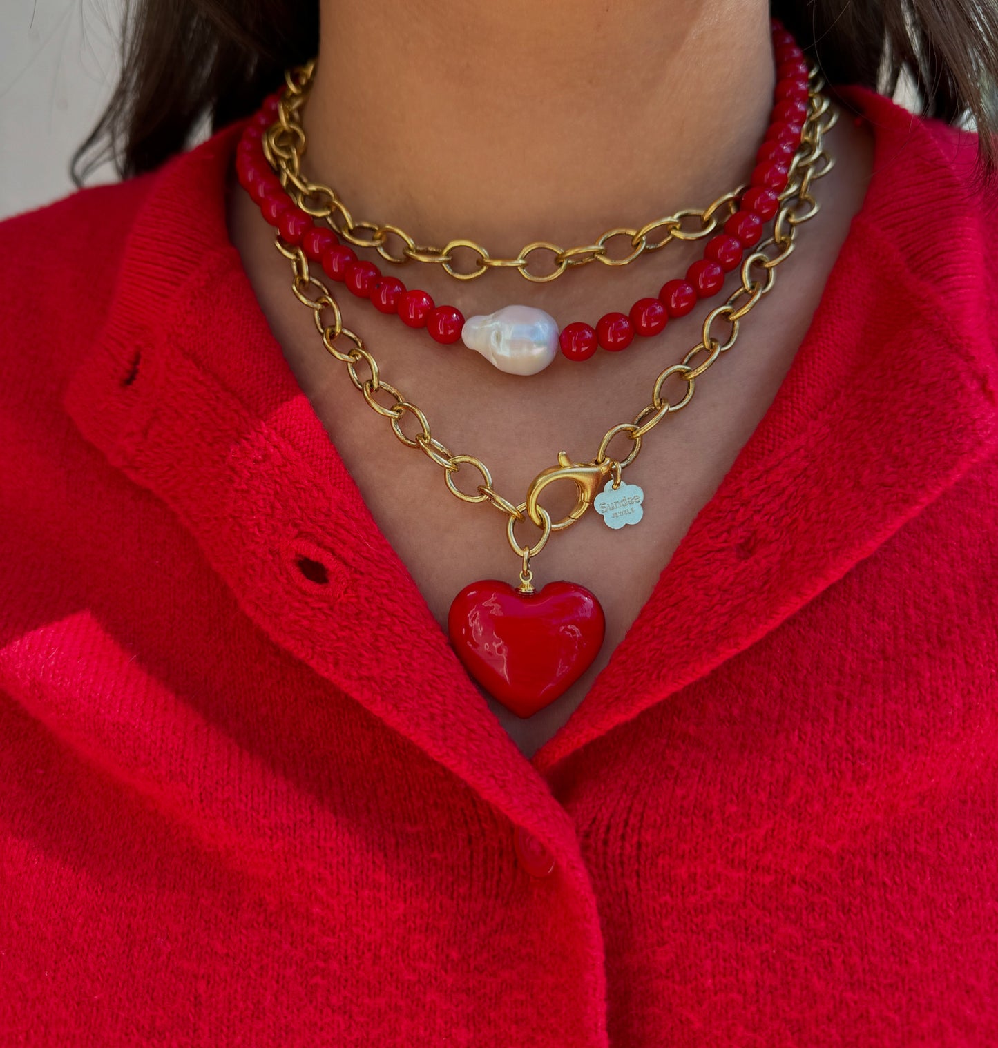 Red Beaded Baroque Pearl Necklace