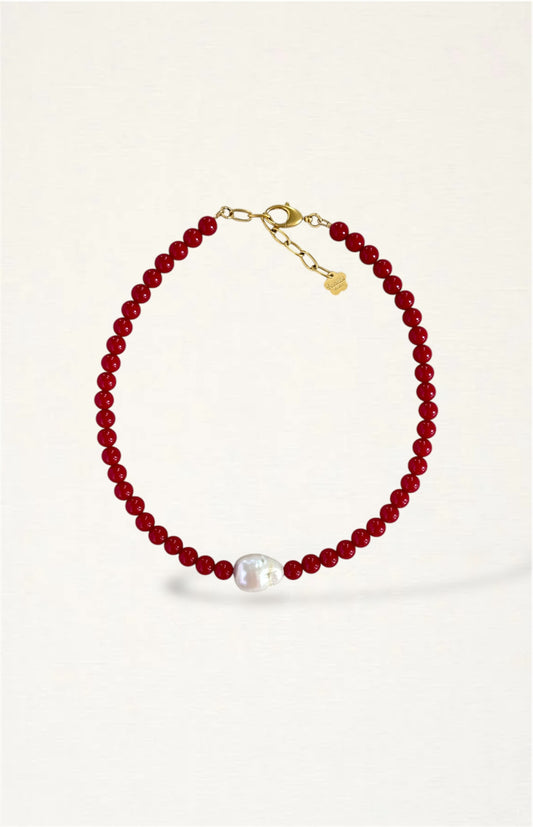 Red Beaded Baroque Pearl Necklace