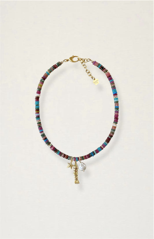 Multicolor Gemstone Fish Charm Necklace