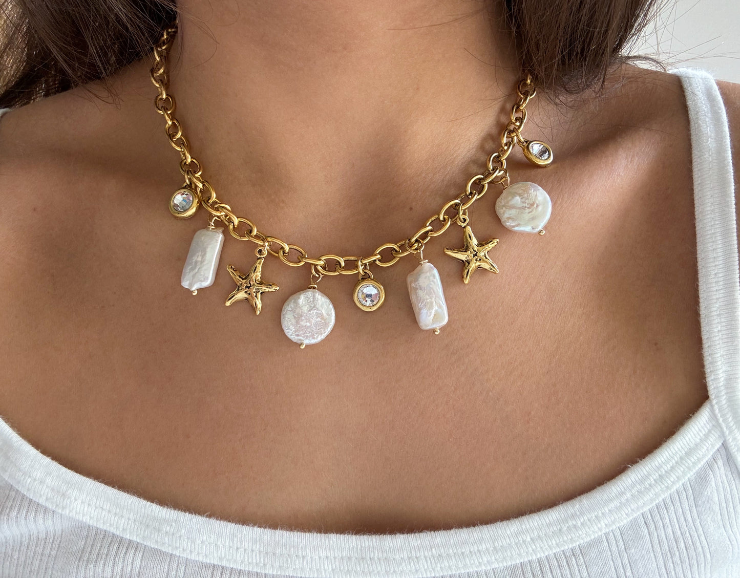 Rhinestone Starfish Charm Necklace