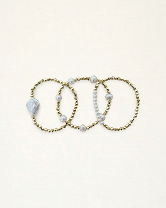 Trio Gold Ball Pearl Bracelets