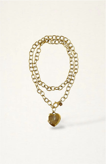 Double Wrap Jumbo Hammered Heart Necklace