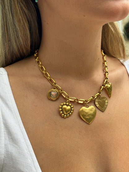 Golden Hearts Charm Necklace