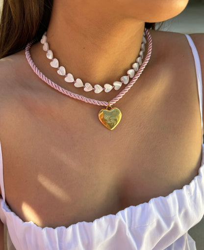 Multi Heart Beaded Pearl Necklace