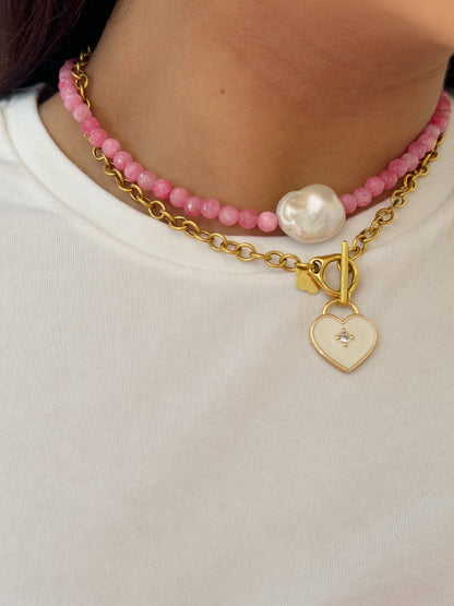 Pink Beaded Baroque Pearl Necklace