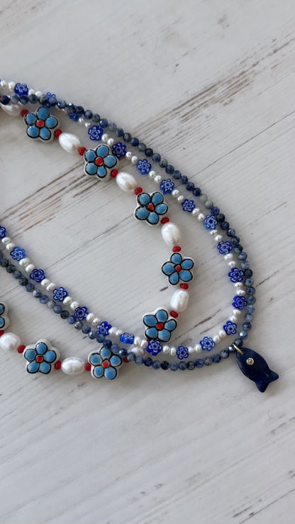 Blue Daisy Necklace
