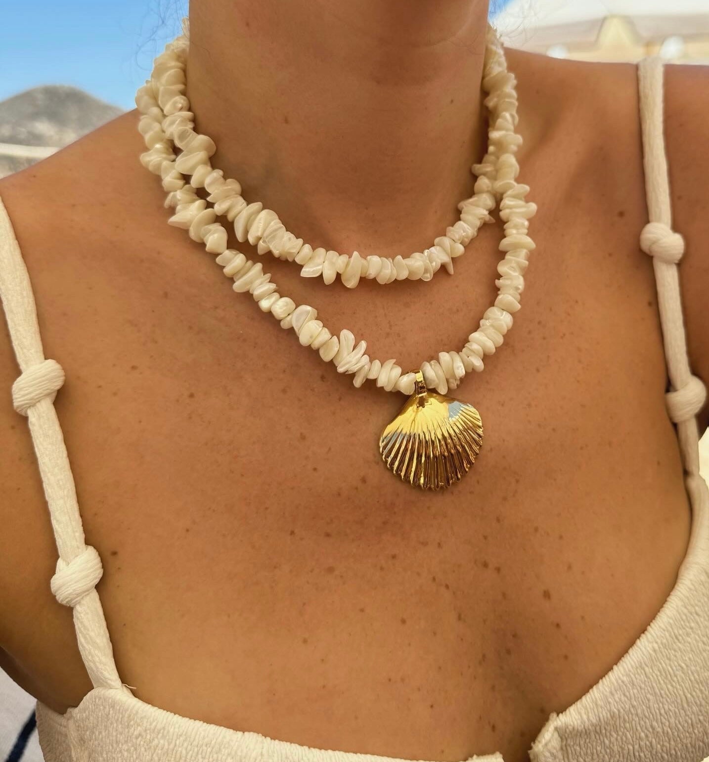 Scallop Seashell Drop Pendant Necklace