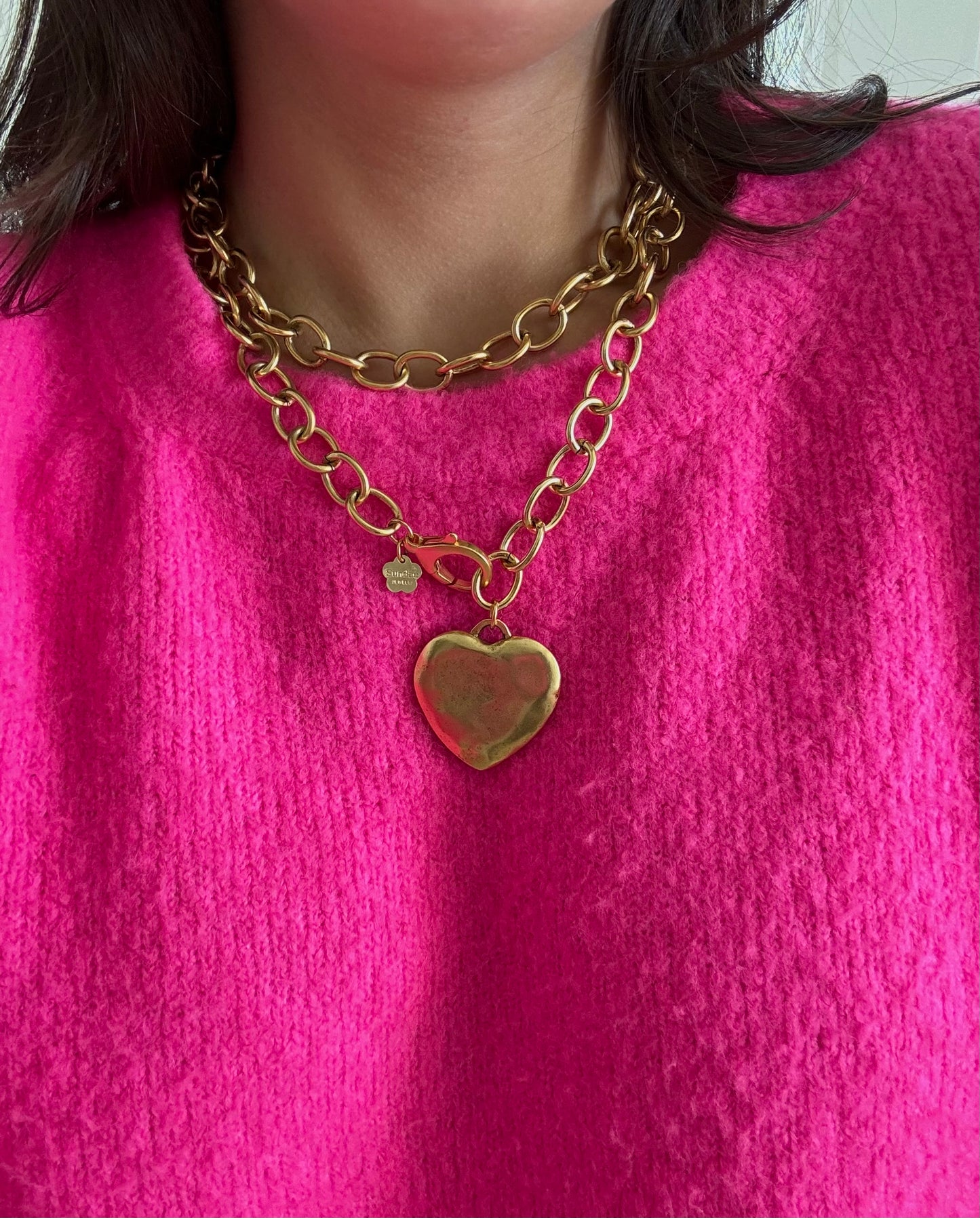 Double Wrap Jumbo Hammered Heart Necklace