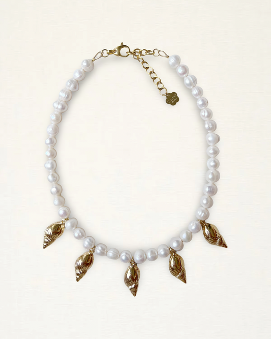 Beachside Seashell Pearl Charm Necklace