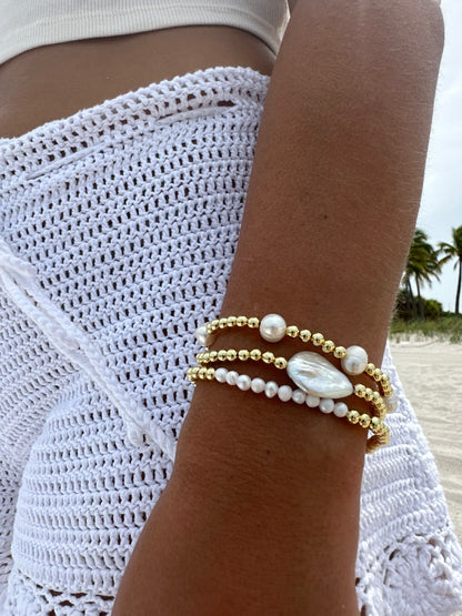 Trio Gold Ball Pearl Bracelets