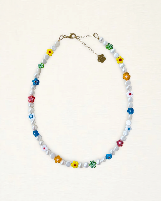 Flower Millefiori Pearl Necklace