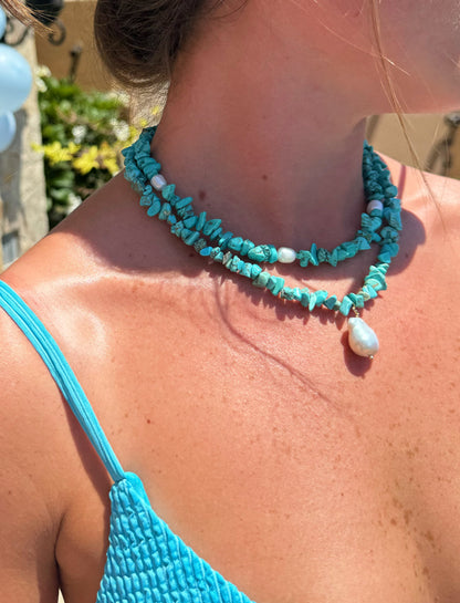 Turquoise Baroque Drop Charm Necklace