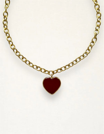 Burgundy Murano Heart Necklace