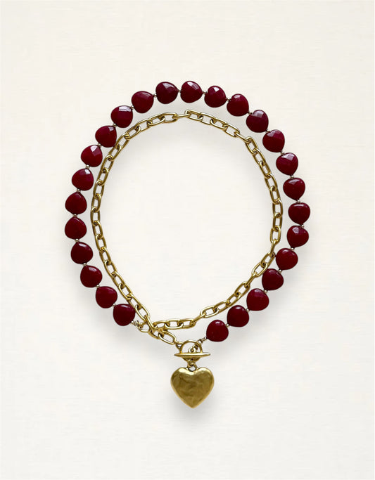 Bordeaux Heart Chain Necklace