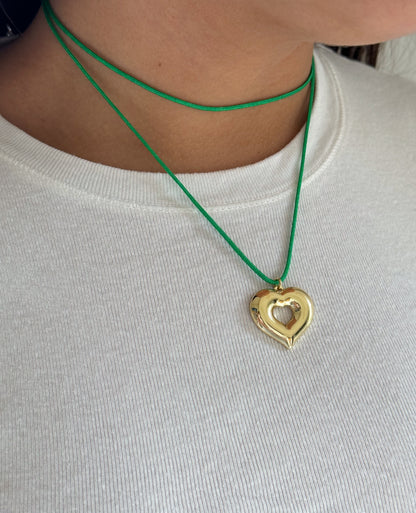 Puffy Cut Out Heart Cord Necklace