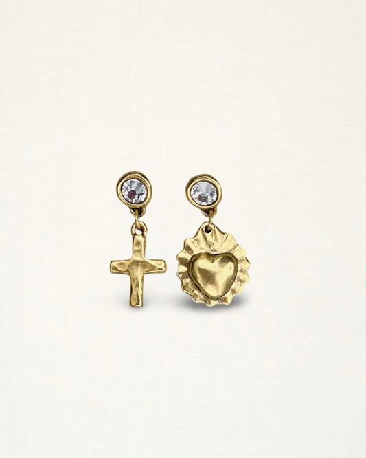 Mixed Matched Sacred Heart Earrings