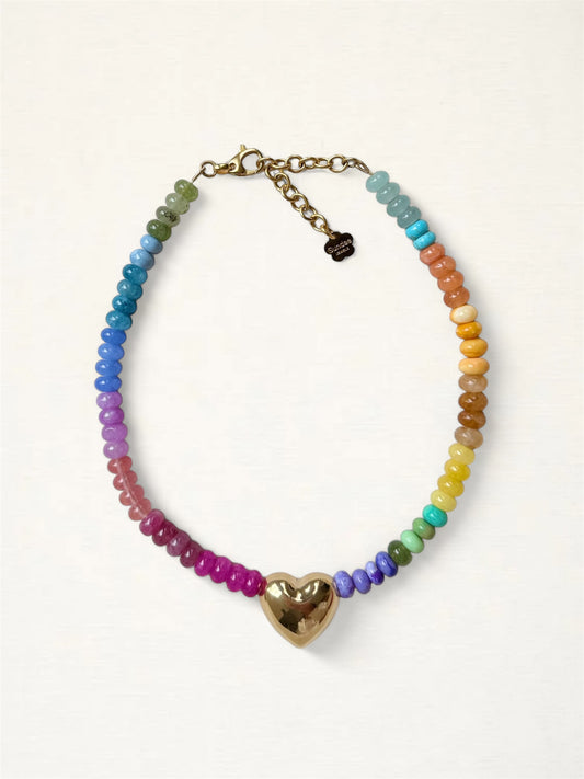 Puffed Heart Rainbow Necklace