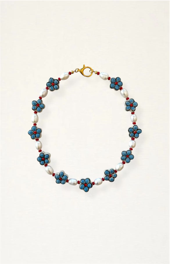 Blue Floral Beaded Necklace