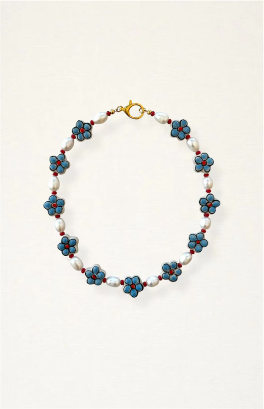 Blue Floral Beaded Necklace