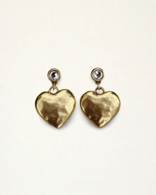 Rhinestone Hammered Heart Earrings