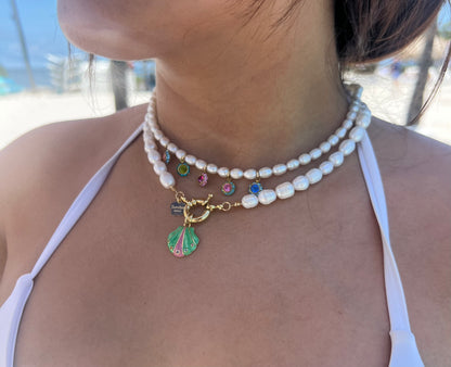 Multicolor Rhinestone Pearl Charm Necklace