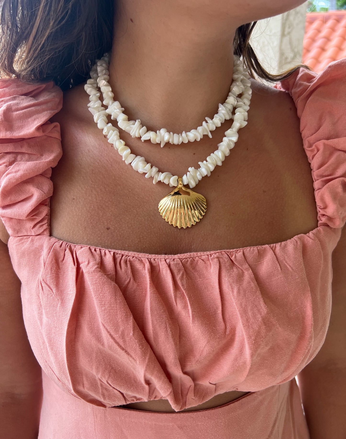 Scallop Seashell Drop Pendant Necklace