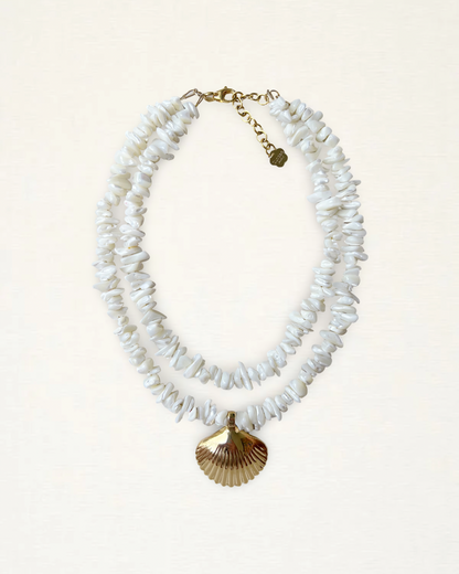 Scallop Seashell Drop Pendant Necklace