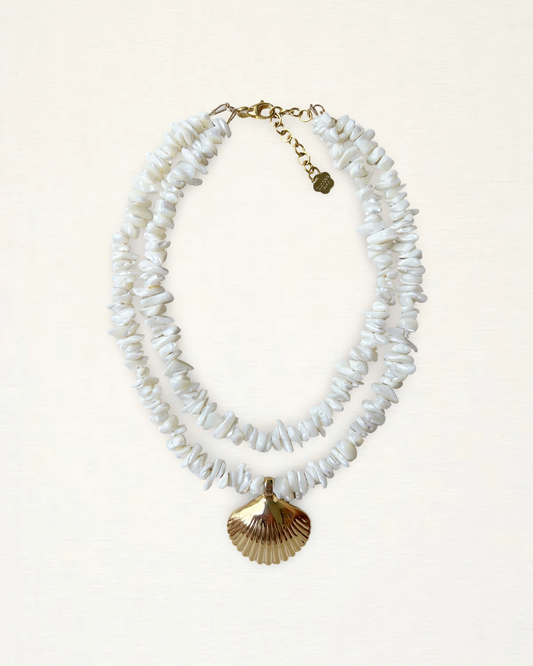 Scallop Seashell Drop Pendant Necklace