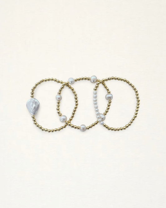 Trio Gold Ball Pearl Bracelets